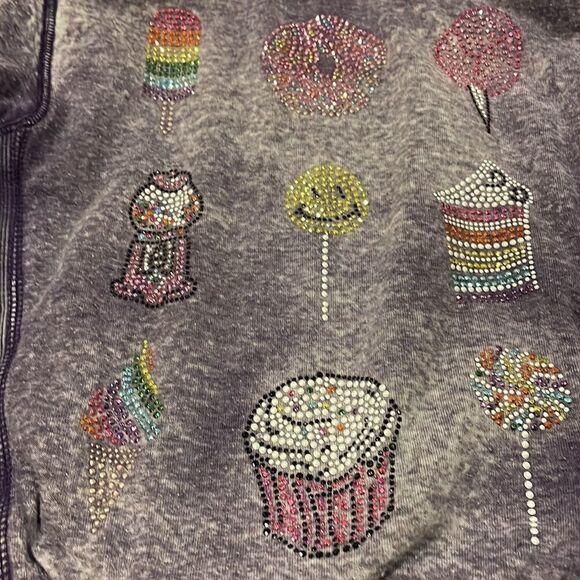 Butter Super Soft Girls Reversible Purple Emoji Sparkle Zip-up Sweatshirt - Picture 2 of 9